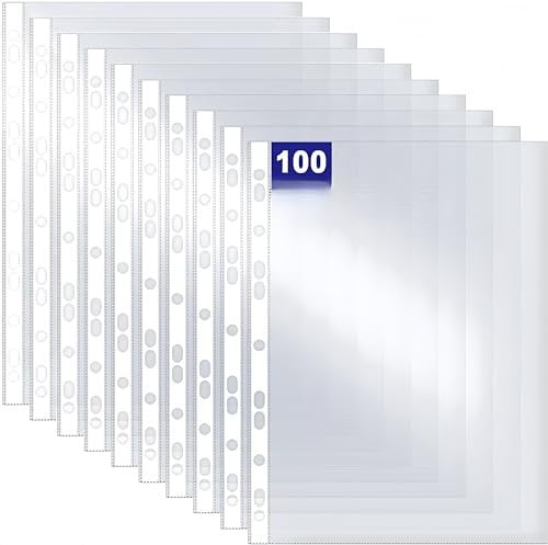 PUTOAHAO 100 Stück Klarsichthüllen A4 Glasklar,Prospekthüllen A4 (DIN A4, 60 My),Universelle 11 Loch Perforationen A4 Ablageformat Klarsichtfolien A4 für Broschüren,Ordner,Loseblätter, Dokumente