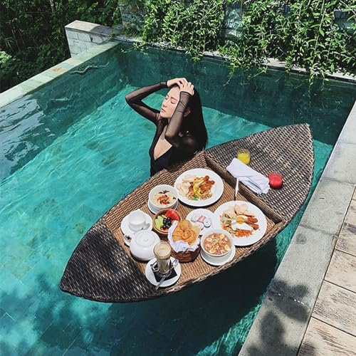 Vassoio galleggiante per piscina Vassoio galleggiante, vassoio per colazione galleggiante in rattan con manici, galleggianti per piscina per adulti per banchi di sabbia, vasche termali, feste, fotogr