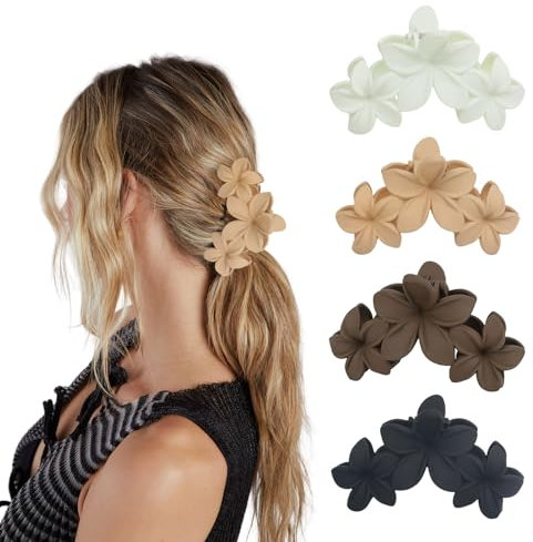Goiern 4 pinzas para garras de flores, antideslizantes, mate, para mujeres, grandes para mujer, para cabello grueso, pinzas para el pelo de flores, pinzas para el pelo para mujeres y niñas