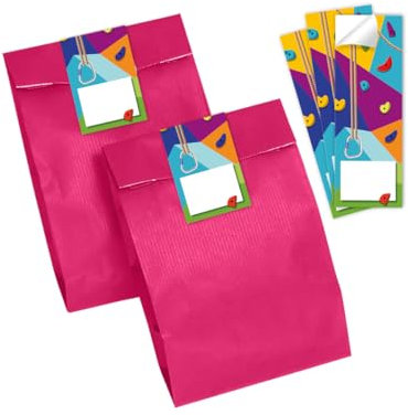 Minkocards 12 Geschenktüten (pink) + 12 Aufkleber Klettern Bouldern Geschenktüten für Mitgebsel Mädchen Jungen Gastgeschenk einpacken beim Kindergeburtstag Mädchengeburtstag Jungengeburtstag