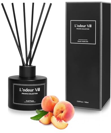 L'odeur Vill Raumduft Reed Diffuser 100ml, Luxus Aromaduft mit 8 Duftstäbchen, Langanhaltender Duft für Wohnzimmer Schlafzimmer Bad Büro, (Honey Peach)