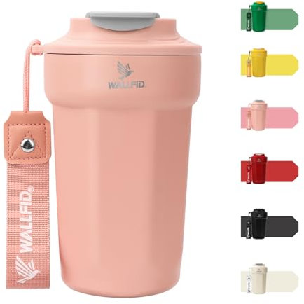 WALLFID Mug de voyage 14oz/450ml, Mug à café isolé avec couvercle étanche et moules à glace circulaires, Mug à café pour voiture, Thermos pour café chaud et froid, eau et thé (Nébuleuse Rose)