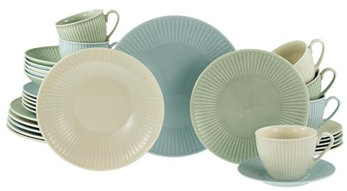 CreaTable, 24034, Serie Valencia Pastell, 30-teiliges Geschirrset für 6 Personen aus Porzelan Kombiservice aus Porzellan, spülmaschinen- und mikrowellengeeignet, Made in Europe