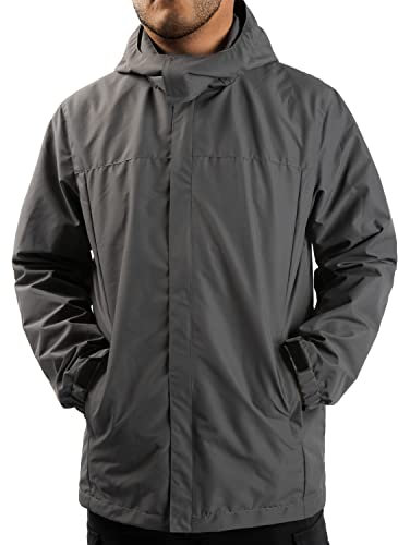 ANAYSN Herren Regen Jacke mit Kapuze wasserdicht leichte Jacke und Reißverschlusstaschen Regenmantel für Outdoor Camping Wandern (Grau, XL)
