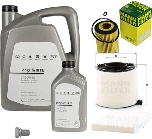 Inspektionspaket Wartungspaket Filterset mit 6 L 0W-30 Motoröl LongLife 3 FE, Ölfilter, Luftfilter, Innenraumfilter, Verschlussschraube