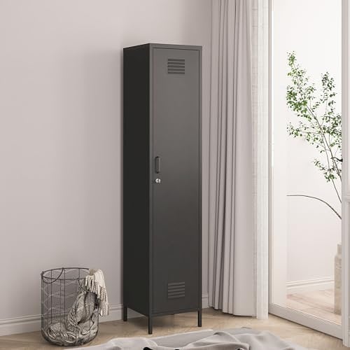 [en.casa] Kleiderschrank Seinäjoki Spind Kleiderspind Umkleidespind 180 x 38 x 38 cm Metallschrank Mehrzweckschrank abschließbar Garderobenschrank Umkleideschrank Allzweckschrank Stahl Schwarz