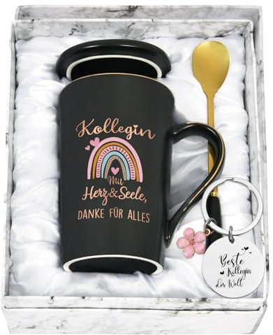 Joymaking Abschiedsgeschenk für Kollegin Kaffeetasse mit Schlüsselanhänger Jobwechsel Abschied Geschenke Kollegin Dankeschön Geschenke für Ruhestand, 400ml Schwarz