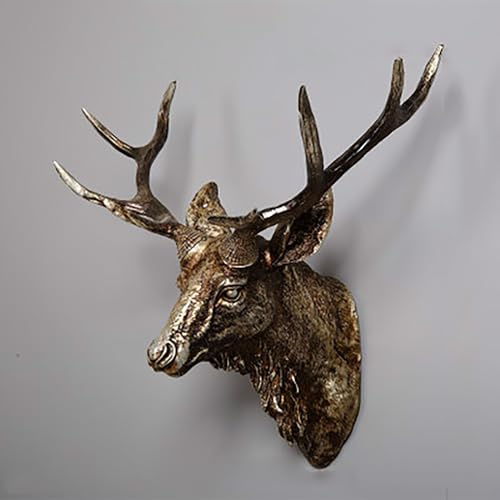 Geweih deko Hirschkopf Wanddekorationsstatue oder Hirschkopf Skulptur Geweih Tierkopf hirschgeweih deko Wanddekoration für rustikale Hütten oder Jagdhütten-Dekoration Wildtier-Kunst Ausstellungs(Metal