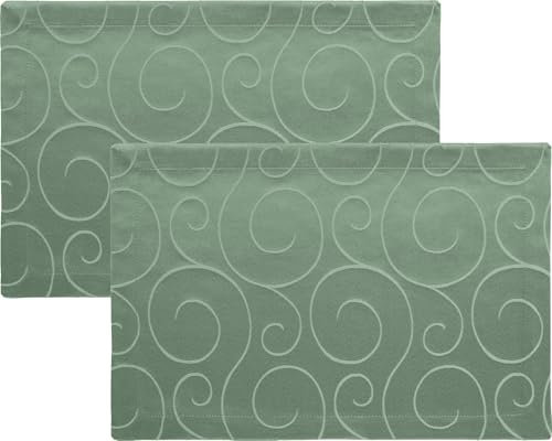 Erwin Müller Tischset im 2er-Pack, Platzset Oberhausen, Damast Ranken Salbei Größe 35x50 cm - pflegeleicht, bügelleicht, mit Kuvertsaum
