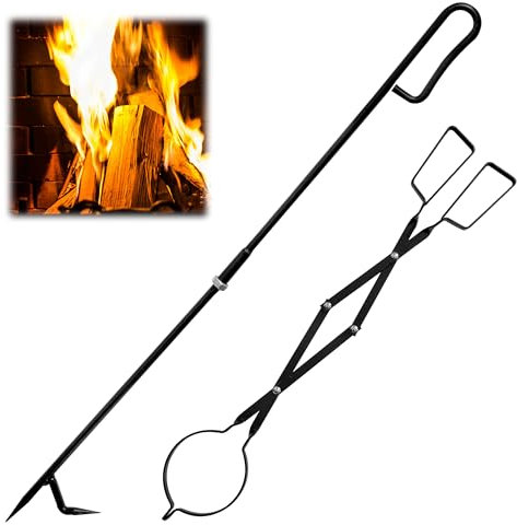 Xxzhiho Juego de pinzas para chimenea de 36 pulgadas de largo y pinzas para chimenea de 25 pulgadas, juegos de herramientas de chimenea resistentes, agarrador de troncos para estufa de leña, camping,