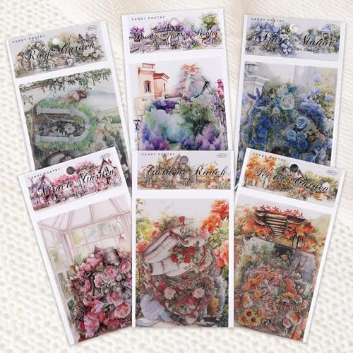 Huiguli 180 Pezzi Adesivi Scrapbooking Stickers, 90 Stili Giardino Stickers Scrapbooking, Trasparente Scrapbooking Kit per DIY, Agenda, Album Fotografici