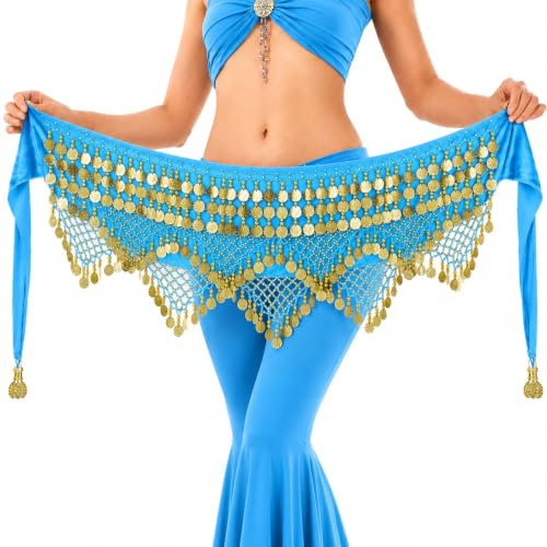 Baisdan Women's Sweet Belly Dance Hip Scarf, Belly Dance Skirt Wrap Gold Coins Costume