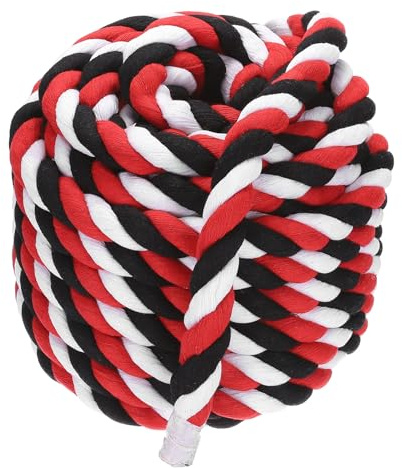 PATIKIL 1 Pulgada x 50 Pies Cuerda De Algodón Natural Trenzada 3 Hebras Fuerte Cuerda De Algodón Gruesa Cuerda De Tira Y Afloja para Barandillas Juegos, Rojo Negro Blanco
