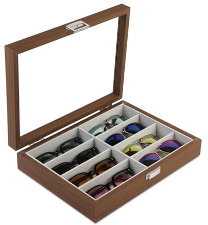 BAOJULONG Brillenbox für 8 Brillen Holz, Eleganter und praktischer Sonnenbrillen Organizer, Sonnenbrillen Aufbewahrungsbox, Cooles Brillenetuis für Herren und Damen Geschenk