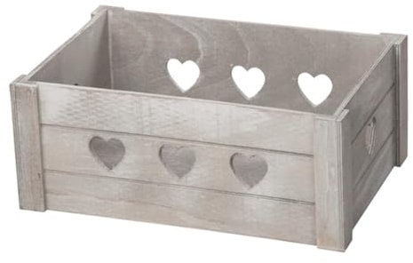MACOSA AS8053 Deko Holzkiste Grau Herzen 29 cm Dekokiste Landhaus Kiste Aufbewahrungskiste Obstkiste Holzbox Aufbewahrung Dekoaufbewahrung Geschenkkiste Regalkasten