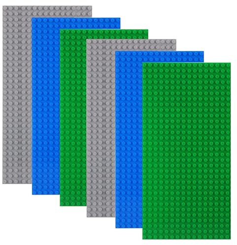shineFinder 6 Platten-Set Bauplatten Kompatibel mit meisten Marken,rechteckige Grundplatten 25.6 * 12.8cm mit 16 * 32 Noppen (Grau,Grün,Blau,25.6 * 12.8cm)