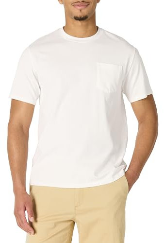 Amazon Essentials Men's Relaxed Fit Heavyweight Cotton Pocket T-Shirt, White, L