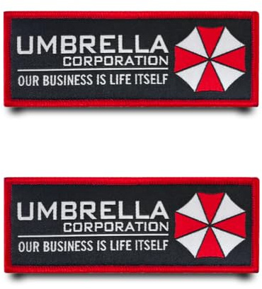 2 Stück Umbrella Corporation Our Business Is Life Itself Lustiger Flagge Patch Stickerei Militär Abzeichen mit Nylon Taktisch Aufnäher Applikation für Hut Rucksäcke Jacke Kleidung Taschen Weste