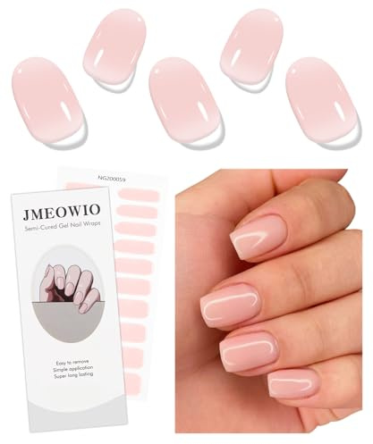 JMEOWIO Cream Pink Semi Cured Gel Strips Wraps Nail Art Sticker