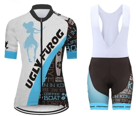 UGLY FROG Damen-Fahrradanzug, Mountainbike-Anzug, schnell trocknender und atmungsaktiver Fahrradanzug, 19D Gel Radfahren Shorts Hosenträger, Radtrikot