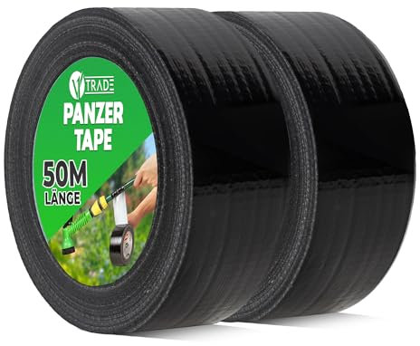 V1 TRADE Panzertape Schwarz 48mm x 50m - 2 x Panzerband extra stark wasserfest für innen und außen geeignet - Duct Tape mit einfacher Handhabung & rückstandsfrei entfernbar