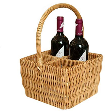 HCZKIUJY Panier à Condiments carré lavé à la Main en Osier - Panier de Pique-Nique Panier à Fruits à vin Porte-Cadeau en Osier pour Champagne Porte-Bouteille de Camping Portable Rangement à