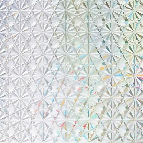 Fensterfolie Blickdicht Selbsthaftend, Fenster Sichtschutzfolie Suncatcher Sticker Window Film Statisch Haftend ohne Klebstoff Anti UV Sonnenschutz für Büro Wohnzimmer (3D, 90 * 200CM)