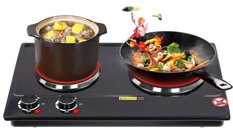 Elektrische Doppelkochplatte mit 2 Induktionsfeldern | Glas-Keramik-Tischherd mit EU-Stecker | Ideal für Küche, Camping & Gewerbe
