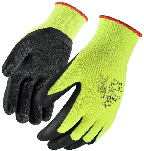 BWOLF PAVALAN 12 Paar Handschuhe Arbeitshandschuhe Herren Arbeitshandschuhe Damen Mechaniker Handschuhe Herren Montagehandschuhe mit robuster Latex Beschichtung (1 paar, 7)