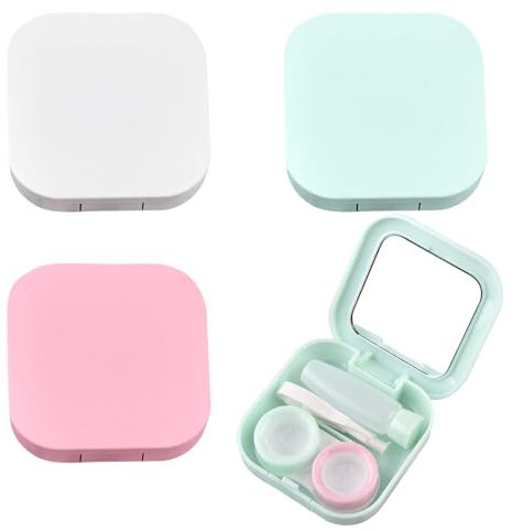 XNBTFK 3 Pack Contact Lens Cases with Mirror, Portable Contact Lens Soaking Case, Pink White Blue, Hygienic Travel Lens Storage for Daily Carry and Exercise