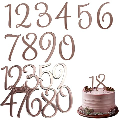 2Sets 0-9 Acrylic Number for Cake, Shiny Number Cake Toppers, Rose Gold | DIY Handmade Cakes Sign Decorations for Birthday Party Wedding Anniversary