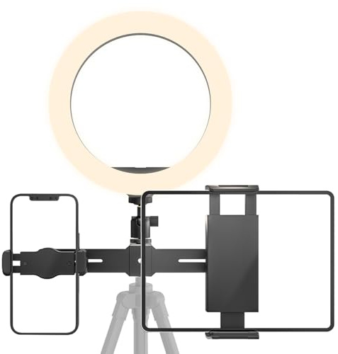 Cenawin Tablet Tripod Mount, Tripods iPad Holder with Swivel 1/4 Ball Head for LED Ring Light, Tripod Adapter with 2 Holders for iPad Pro Air Mini, 4.7-12.9 Tablets Cell Phones