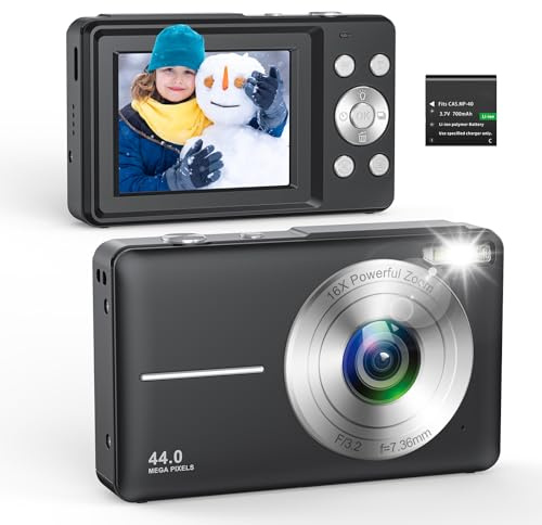 Digitalkamera Fotoapparat 1080P 44MP Fotokamera mit 16X Digitalzoom Tragbare Kompaktkamera Vlogging Digitalkamera für Kinder Teenager Anfänger
