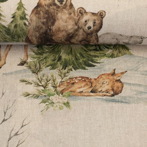 Dekostoff Canvas CHRISTMAS Leinenoptik - Meterware - Weihnachtsmotive - 5 Designs - ab 50cm - für Taschen, Kissen, Home Decoration (Waldtiere)