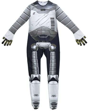 Koongso Roboter-Kostüm für Kinder, Erwachsene, Jungen, Herren, weißer Roboter-Film-Overall mit Maske, 3D-Roboterdruck, Skinny-Body, Weltbuchtag, Halloween-Outfits