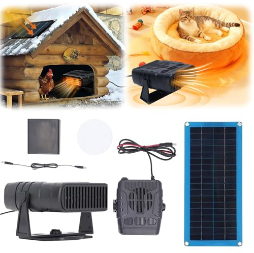 Calefactor solar fora gallineros, kit de calentador con panel solar de 30W, protección contra sobrecalentamiento, calefactores ecológicos con soplador de aire caliente, pequeños calefactores