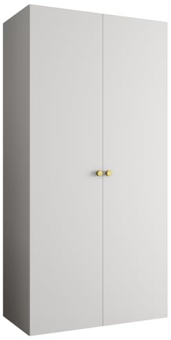 MEBLE KRYSPOL - Kleiderschrank - Garderobenschrank - 100 cm x 202 x 52 cm - Schrank mit Kleiderstange, 2 Türen - für Schlafzimmer, Flur - Parma, Weiß, Griff Gold