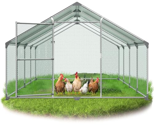 QEENTOE Spitzdach Hühnerhaus 3x8x2m, großes Metall Freigehege | Variable Längenauswahl von 3 bis 12 Metern für flexible Geflügelhaltung ab kleinen bis großen Tierbeständen