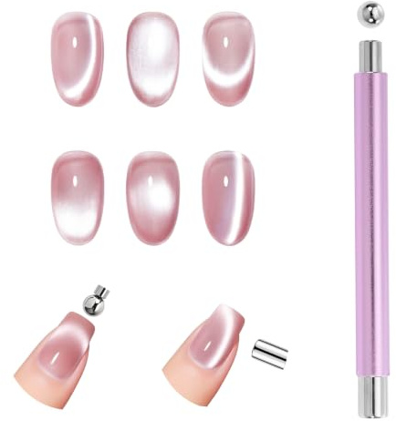 Flintronic Cat Eye Magnet for Nails, Double Ended Strong Magnetic Stick, Ultra-Strong Magnetic Nail Magnet with Round Magnetic Bead, Cat Eye Gel Nail Polish Magnet Tool for DIY Home Salon Manicure