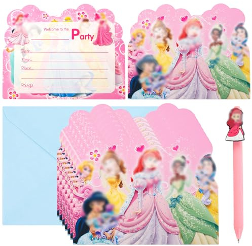 20PCS Princess Party Invitations Kids, Party Invites with Envelopes Pen, Invitations Birthday Cards for Kids Girls Boys