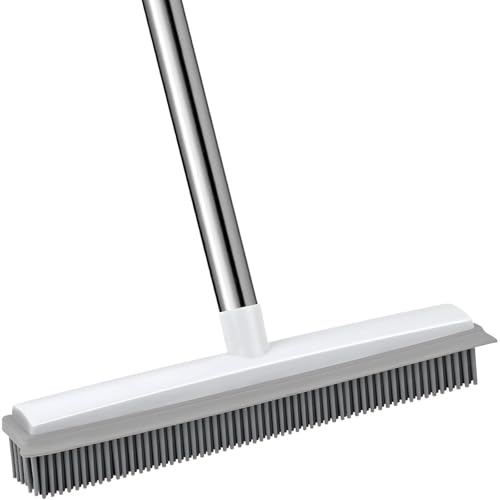 Balai Sol avec Manche Long 130 cm, Balai Caoutchouc 2-en-1 avec Raclette à Eau, Élimine Les Poils de Chien et Chat pour Tapis, Parquet, Carrelage et Fenêtres