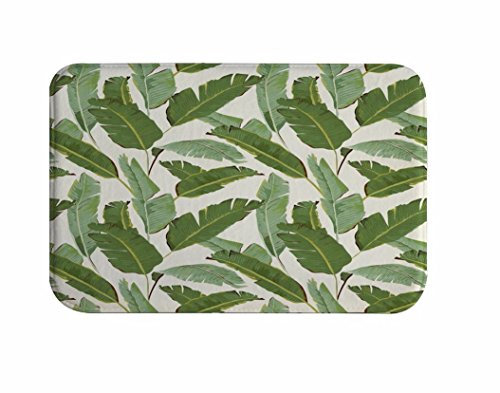 A.Monamour Badematten Badteppiche Badvorleger Weiße Hintergründe Grüne Bananenbaum Blätter Tropische Pflanzen Bild Drucken Rechteck Flanell Gummi Bad Teppiche Boden Matten Für Bad Duschen Zubehör