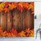 ABAKUHAUS Blätter Duschvorhang, Blätter auf dem Holzbrett, Stoffliches Gewebe Badezimmerdekorationsset mit Haken, 175 x 200 cm, Orange Braun