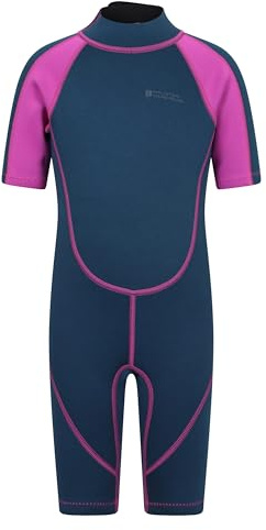 Mountain Warehouse Kids Shorty Wetsuit - Flat Seams, Easy Glide Zip Children's Wetsuit, Neoprene Swimming Wetsuit, Adjustable Neck Closure Diving Suit - for Surfing, Pink, 9-10 Years