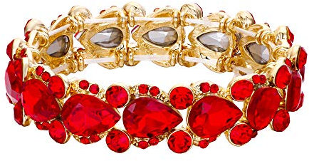 EVER FAITH Damen Armband österreichischen Kristall Hochzeit Braut Floral Tear Drop elastische Stretch-Armband Armreif Rot Gold-Ton