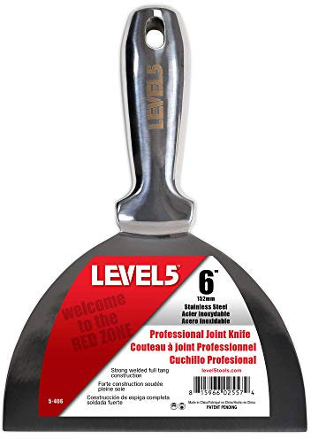 LEVEL5 - Cuchillo para juntas de acero inoxidable de 6 pulgadas, hoja de masilla de grado profesional, metal pulido de alta calidad, borde rectificado de precisión, ergonómico, resistente a la