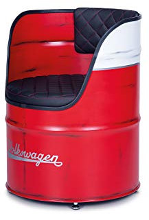 BRISA VW Collection - Volkswagen Vintage Ölfass-Möbel-Party-Stuhl-Sessel-Sitz mit Lehne im T1 Design (Bus Front/Weiß & Rot)