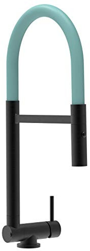 Grifo de cocina monomando cromo negro mate caña turquesa abatible 4,5 cm y ducha extraible 2 chorros