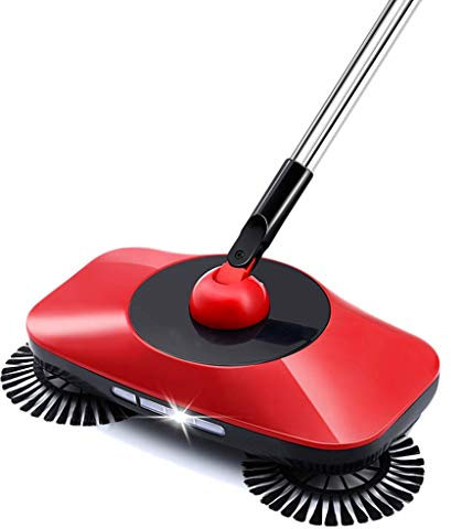 NLIAN- Kehrmaschine Manuelle Kehrmaschine Mit Frontlicht Und Integriertem Mülleimer/Verstellbarem Griff Leichter Mehrflächenreiniger for Die Teppich- Und Bodenreinigung (Color : Red)