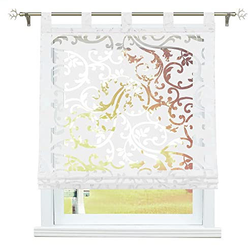 SCHOAL Raffrollo Ausbrenner Transparente Raffgardine mit Schlaufen Schlaufenrollo Gardinen Modern 1 Stück BxH 120x150cm Weiß